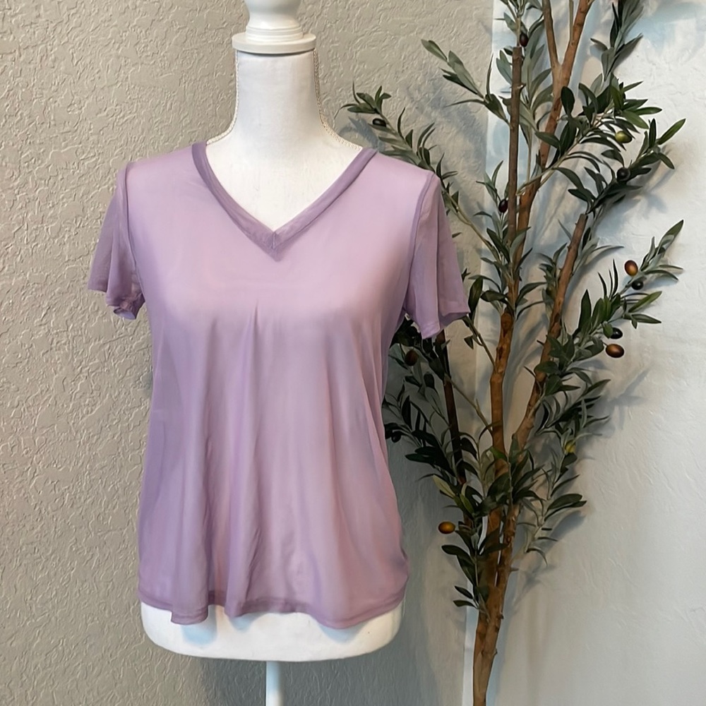 Y2K Vintage Charlotte Russe Sheer V-Neck Fairy Purple Blouse NEW Size XS - Picture 2 of 8